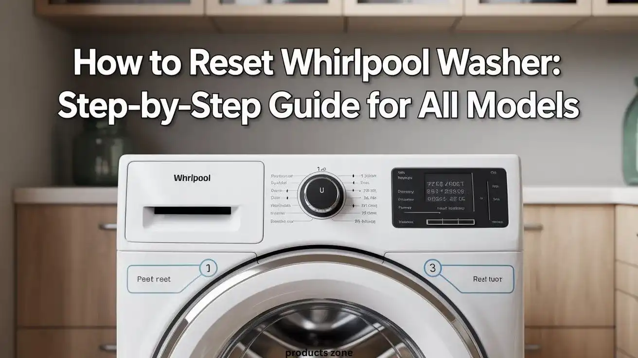 How to Reset Whirlpool Washer step-by-step guide showing front load and top load models with control panel instructions